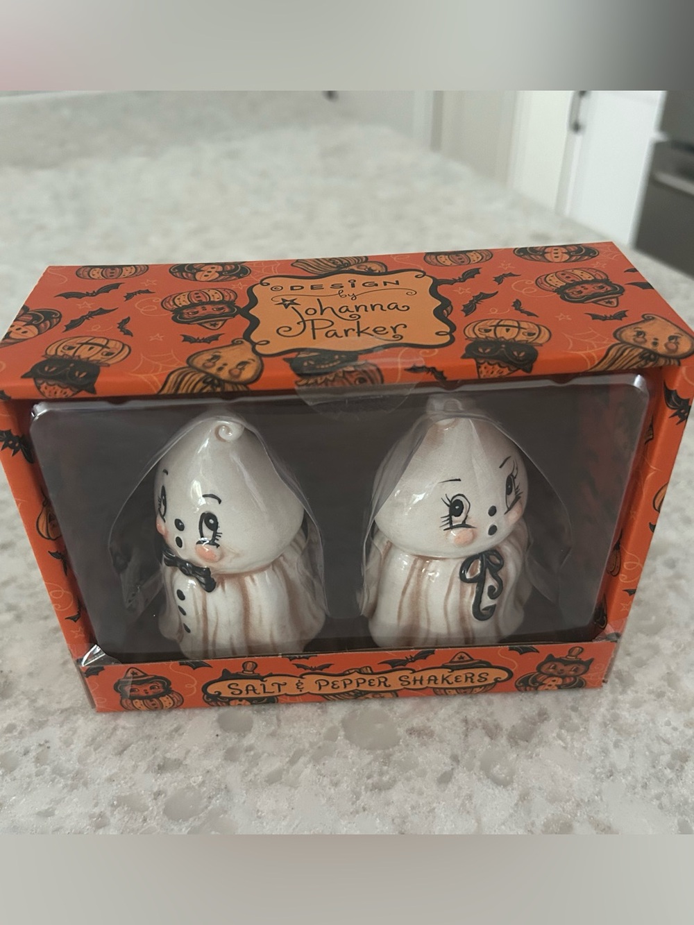 “New” Johanna Parker Halloween Ghost Salt and Pepper Shakers - White
